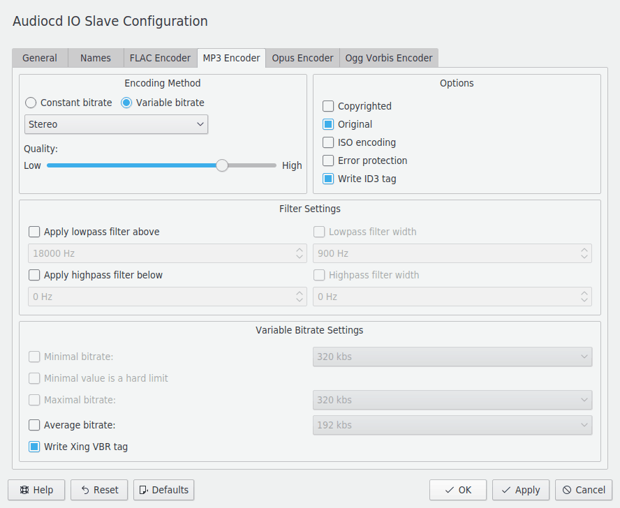 The MP3 Encoder tab