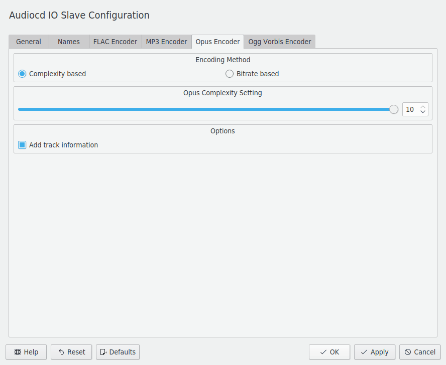 The Opus Encoder tab