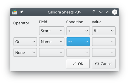 Pivot table filtering dialog