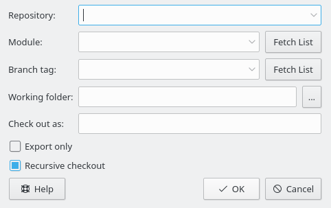 A screenshot of Cervisia's checkout dialog