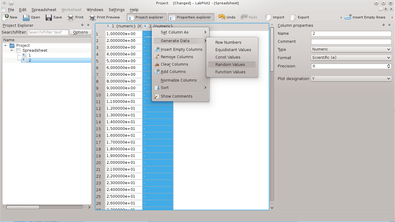 Filling the second column of the spreadsheet